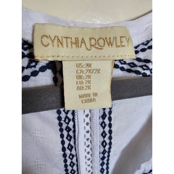 Cynthia Rowley Women White/Navy Sleeveless Adorable Boho Top Plus Size 2X - Picture 3 of 7